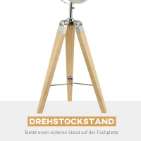 HOMCOM Lampa na statywie z drewna Trójnóg, Design Reflektora 30 cm x 30 cm x 68 cm Drewno Naturalne + Srebrne(m-5)