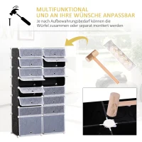 HOMCOM® GARDEROBA REGAŁ SZAFKA NA BUTY DIY 16 KOSTEK Z PP czarny + biały 95 x3 7 x 160 cm(m-5)