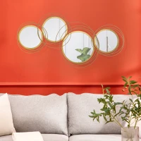 HOMCOM Decoratiune de perete din metal Decor oglinda decorativa moderna Sculpturi de perete pentru sufragerie dormitor sufragerie, auriu(m-10)