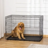 Pawhut Cusca Transport Animale – Pliabila din Otel Negru, 122×77×82 cm(m-2)