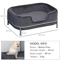 PawHut Canapea pentru câini și pisici, din catifea, cu bază metalică, 63.5x43x24.5cm – gri închis(m-3)