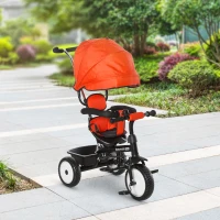 HOMCOM 6 in 1 Kinderdreirad Dreirad Kinder Fahrrad Rad Schubstange Sonnendach Sicherheitsgurt 6-60 Monate Rot+Schwarz 78 x 47 x 99 cm(m-2)
