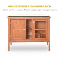 PawHut Kleintierstall Kleintierkäfig mit Asphaltdach Leiter Kleintierhaus Meerschweinchenstall Doppelstöckig draußen Winterfest Tannenholz Natur 102 x 56 x 85 cm(m-4)