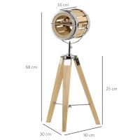 HOMCOM Lampa na statywie z drewna Trójnóg, Design Reflektora 30 cm x 30 cm x 68 cm Drewno Naturalne + Srebrne(m-3)