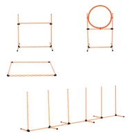 PawHut 5-delig. Behendigheidsset voor honden hondentraining met hondentunnel training voor huisdieren inclusief draagtas gemakkelijk te dragen kunststof polyester oranje + wit(m-1)