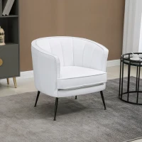 HOMCOM Fotoliu modern din piele artificiala cu picioare de otel, scaun decorativ tapitat, pentru sufragerie si dormitor, alb(m-2)