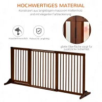 PawHut hondendeur, hondenbarrière, bewaker, hondenrek, configuratierooster, grenenhout, bruin, 71 x 113-166 cm(m-7)