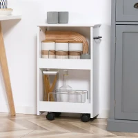 kleankin Carucior multifunctional pentru economisirea spatiului pentru baie si bucatarie, carucior din lemn MDF cu roti pivotante si maner, 42,5x20,3x66,7cm, alb(m-10)