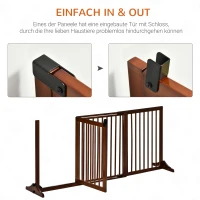 PawHut hondendeur, hondenbarrière, bewaker, hondenrek, configuratierooster, grenenhout, bruin, 71 x 113-166 cm(m-6)