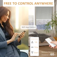 HOMCOM WiFi Smart Roller Blinds Work with TUYA App, Window Shade with Rechargeable Battery, Electric Shades Blind Easy Fit Home Office Living Room Bathroom Kitchen, Grey, 90cm x 180cm(m-5)