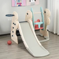 HOMCOM 3-in-1 kinderglijbaan speelgoed basketbalring schommel babyglijbaan voor 1-6 jaar(m-10)