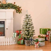 HOMCOM Albero di Natale Artificiale Innevato con 60 Luci LED Bianche e 116 Rami, Albero di Natale con Luci Incorporate, Base con Vaso Rimovibile, Φ40x90cm, Verde(m-2)