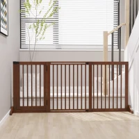 PawHut Barierka zabezpieczająca do drzwi Barierka dla psów Barierka zabezpieczająca Bramka dla psa Barierka konfigurowana, drewno sosnowe, brązowy, 71 x 113–166 cm(m-9)