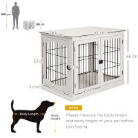 PawHut Casuta pentru Caini de pana la 30 kg de Interior din Lemn si Otel, 58,5 x 81 x 66 cm - Alba(m-3)
