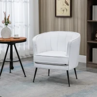 HOMCOM Fotoliu modern din piele artificiala cu picioare de otel, scaun decorativ tapitat, pentru sufragerie si dormitor, alb(m-10)