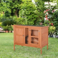 PawHut konijnenhok, konijnenhok, dubbele verdieping konijnenkooi met asfalt dak, helling, massief hout, naturel 102 x 56 x 85 cm(m-10)