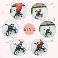 HOMCOM 2-in-1 kinderdriewieler duwstang voor kinderdriewieler met dakje Trike rood(m-5)