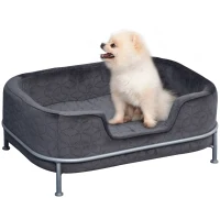 PawHut Canapea pentru câini și pisici, din catifea, cu bază metalică, 63.5x43x24.5cm – gri închis(m-1)