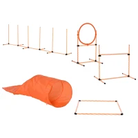 PawHut 5-delig. Behendigheidsset voor honden hondentraining met hondentunnel training voor huisdieren inclusief draagtas gemakkelijk te dragen kunststof polyester oranje + wit(m-11)