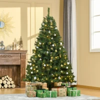 HOMCOM Árvore de Natal Artificial com 745 Ramos 200 Luzes LED com Cor Branco Quente Suporte e Decorações Incluídas Ø112x180cm Verde(m-10)