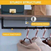 HOMCOM Suport de haine din lemn cu rafturi de depozitare pe 4 niveluri si sina de agatat pentru intrare, dormitor si birou, maro(m-6)