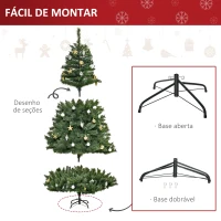 HOMCOM Árvore de Natal Artificial com 745 Ramos 200 Luzes LED com Cor Branco Quente Suporte e Decorações Incluídas Ø112x180cm Verde(m-6)
