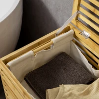 HOMCOM Cos de rufe din bambus, cu capac si sac de captuseala detasabil, cos de spalat, economiseste spatiu, natural(m-9)