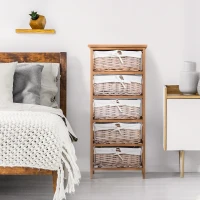 HomCom Mobilier cu 5 Cosuri din Rachita și Lemn ,Culoare lemn si alb, 40x29x90cm(m-2)