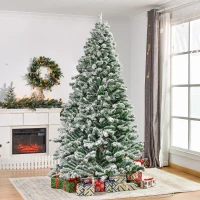 HOMCOM Árvore de Natal Ø140x225cm Neve Artificial com 1083 Pontas de PVC Base Dobrável e Suporte de Metal Decoração de Natal para Interiores Verde e Branco(m-2)