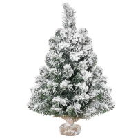 HOMCOM Árvore de Natal Artificial 60cm com 67 Ramos Ignífugos e Base de Cimento Decoração de Natal para Mesa Escritório Ø32x60cm Verde e Branco(m-11)