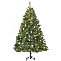 HOMCOM Árvore de Natal Artificial com 745 Ramos 200 Luzes LED com Cor Branco Quente Suporte e Decorações Incluídas Ø112x180cm Verde(m-11)