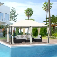 Outsunny Gazebo da Giardino 4x3m con 6 Pareti Rimovibili in Poliestere Anti UV, Crema(m-2)