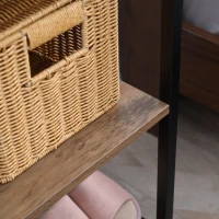 HOMCOM Suport de haine din lemn cu rafturi de depozitare pe 4 niveluri si sina de agatat pentru intrare, dormitor si birou, maro(m-8)