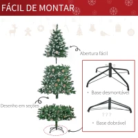 HOMCOM Árvore de Natal Artificial Ø90x180cm com 1111 Ramos de PVC e 59 Pinhas Base Dobrável e Suporte de Aço Decoração de Natal para Interiores Verde(m-6)