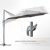 Outsunny Ombrellone Decentrato Angolazione Regolabile Girevole a 360 da Giardino Poliestere Φ294x248cm Grigio(m-5)