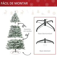 HOMCOM Árvore de Natal Ø140x225cm Neve Artificial com 1083 Pontas de PVC Base Dobrável e Suporte de Metal Decoração de Natal para Interiores Verde e Branco(m-6)