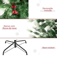 HOMCOM Árvore de Natal Artificial 180cm com 55 Frutinhas 836 Ramas PE Tridente PVC Base Dobrável e Suporte Metálico Decoração de Natal para Interiores Verde(m-7)