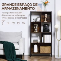 HOMCOM Estante Estilo Industrial de 4 Níveis Estante de Madeira com 7 Compartimentos 74x30x155cm Marrom Rústico(m-5)