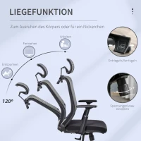 Vinsetto Bürostuhl Schreibtischstuhl ergonomischer Arbeitstuhl mit Kopfstütze Kleiderbügel höhenverstellbar Drehstuhl 150 kg Belastbarkeit Wohnzimmer Nylon Mesh Schwarz 66x68x116-126 cm(m-5)
