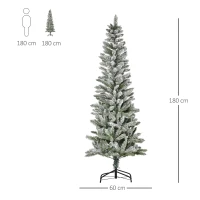 HOMCOM Árvore de Natal 180cm Neve Artificial com 394 Ramos Ignífugos de PVC Base Dobrável e Suporte de Aço Decoração de Natal para Interiores Ø60x180cm Verde e Branco(m-3)