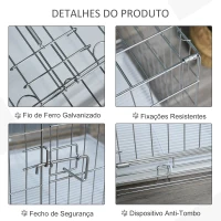 PawHut Gaiola Dobrável para Cães 61x43x50cm Gaiola de Metal para Cães com Bandeja Amovível com Travão Prata e Branco(m-4)