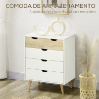 HOMCOM Cómoda com 5 Gavetas e Pés Elevados Cómoda para Dormitório Estilo Moderno Anti-Tombo 60x40x77,5cm Madeira e Branco(m-5)