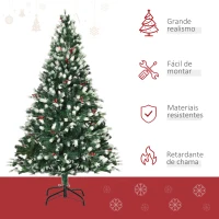 HOMCOM Árvore de Natal Artificial 180cm com 55 Frutinhas 836 Ramas PE Tridente PVC Base Dobrável e Suporte Metálico Decoração de Natal para Interiores Verde(m-4)
