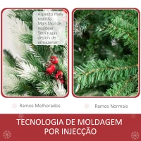 HOMCOM Árvore de Natal Artificial 180cm com 55 Frutinhas 836 Ramas PE Tridente PVC Base Dobrável e Suporte Metálico Decoração de Natal para Interiores Verde(m-8)
