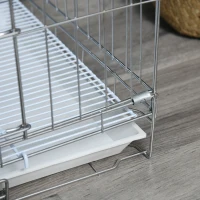 PawHut Gaiola Dobrável para Cães 61x43x50cm Gaiola de Metal para Cães com Bandeja Amovível com Travão Prata e Branco(m-8)