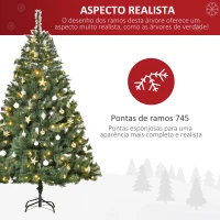HOMCOM Árvore de Natal Artificial com 745 Ramos 200 Luzes LED com Cor Branco Quente Suporte e Decorações Incluídas Ø112x180cm Verde(m-4)