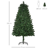 HOMCOM Árvore de Natal Artificial 150cm Ignífuga com 454 Ramas com 2 Tipos de Pontas de PVC e Base de Aço Decoração de Natal para Interiores Verde(m-3)