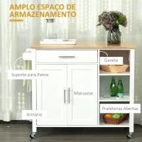 HOMCOM Carrinho de Cozinha com Rodas 1 Gaveta 2 Portas 3 Prateleiras Abertas e Barra lateral 107,5x48x89cm Branco(m-4)