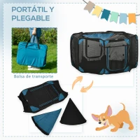 PawHut Parque Plegable para Perros de 8 Paneles Parque de Juego para Mascotas con Bolsa de Transporte Ø126x58 cm Azul(m-5)