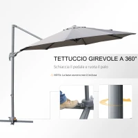 Outsunny Ombrellone Decentrato Angolazione Regolabile Girevole a 360 da Giardino Poliestere Φ294x248cm Grigio(m-4)